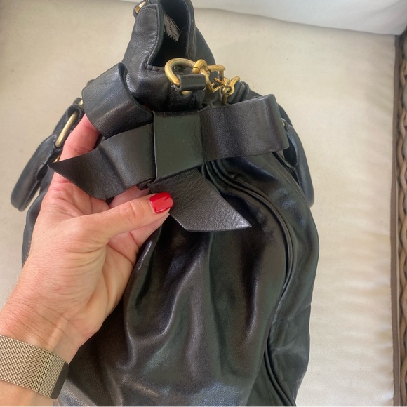 Miu Miu Vitello Bow Satchel in Black EUC - Picture 6 of 16